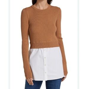 Veronica Beard Rocha Poplin-Paneled Merino Wool Sweater